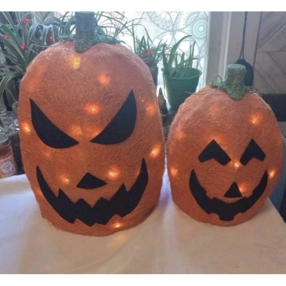 Home Depot Accents Halloween  Jack-O-Lantern Pumpkin New Set Lot Light Up Spooky